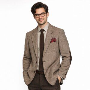 Vintage Henley Tweed Wool Blazer Mens 42R Brown Elbow Patch Professor Jacket